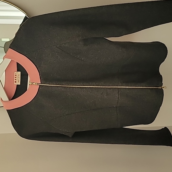 Marni gray wool with pink mandarin collar gold zip jacket sweater sz 40 / M / 8 - Picture 3 of 7